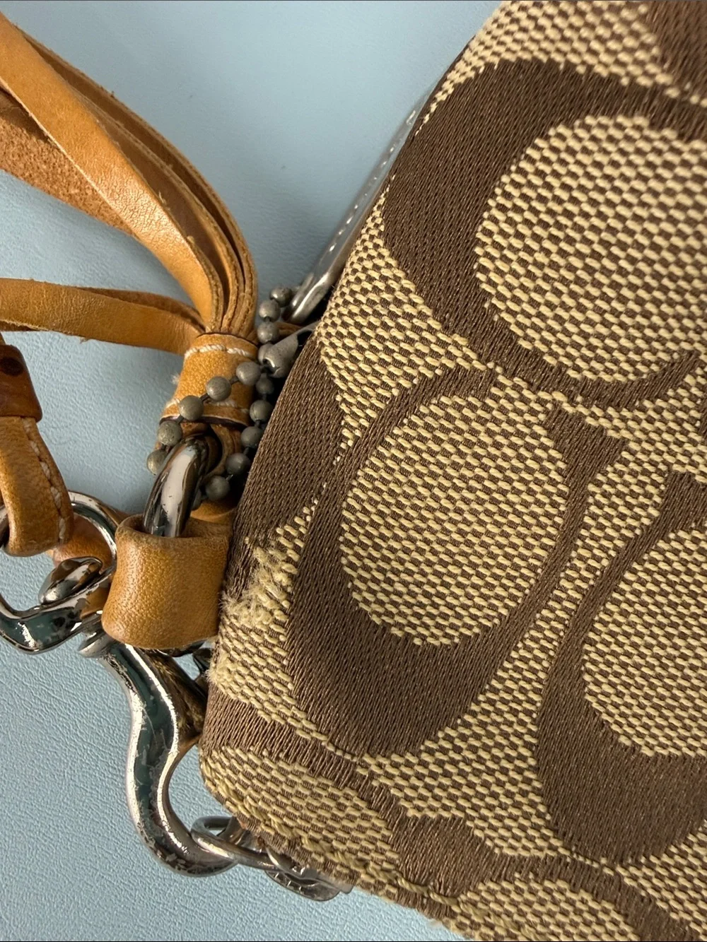 Coach Brown/Tan Signature Canvas Wristlet with Tassel